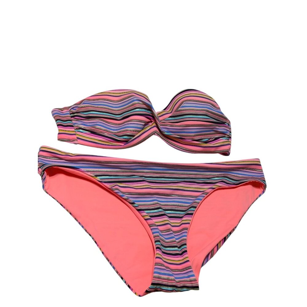 Victorias Secret Knockout Bandeau Bikini 32B & Hipster Medium/Large Pink & Strip